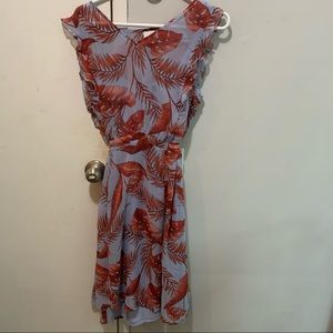 Cabi light blue dress with dark red leaf motif